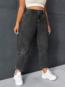 SHEIN ICON Plus Size Solid Color Pocket Jeggings - Black - View 3