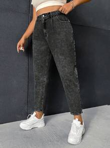 SHEIN ICON Plus Size Solid Color Pocket Jeggings - Black - View 4