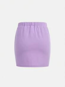 SHEIN 2pcs/Set Teen Girl Purple Lapel Crop Jacket & Mini Skirt Elegant Casual Outfit
