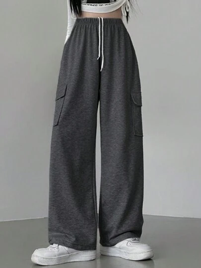 DAZY 女式抽绳腰带口袋阔腿宽松休闲运动运动裤女式慢跑裤