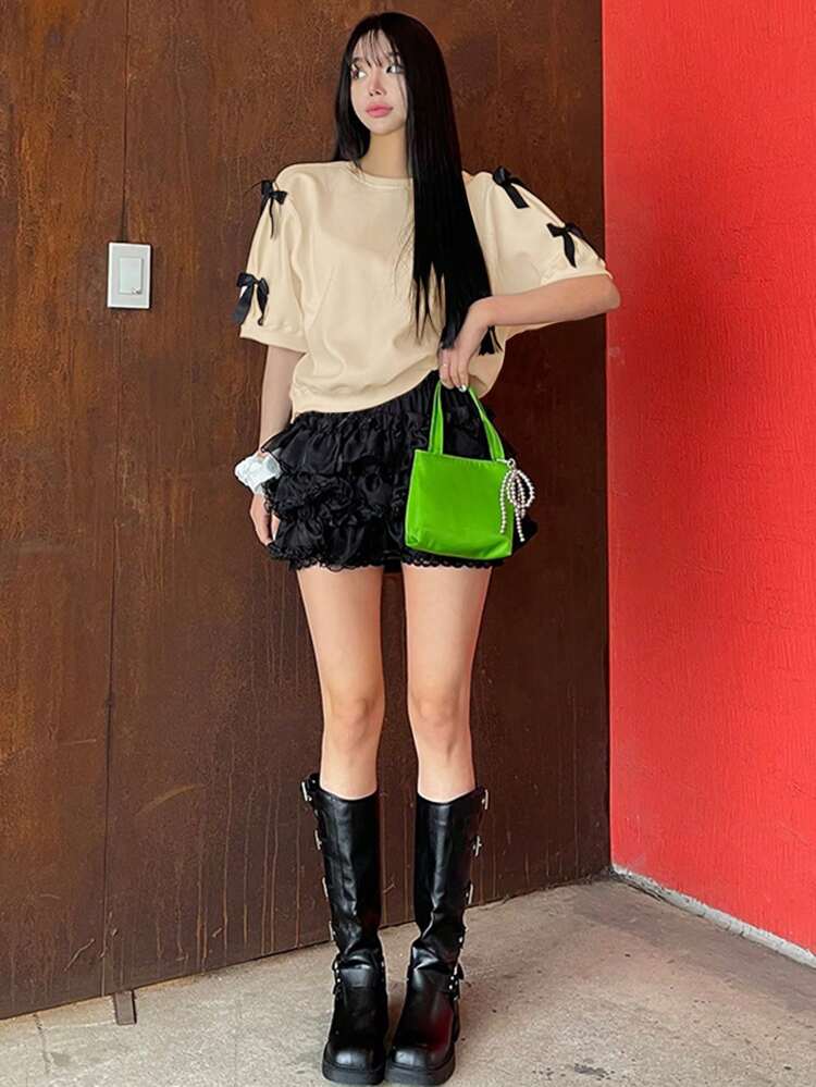 Women's Bow Tie Loose Short Sleeve T-Shirt, Summer