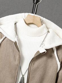 SHEIN Tween-Jungen Flauschige Lässig jacke mit Kontrastfarbblock und linearer Kapuze in Weiß