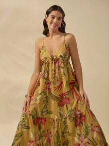 CAJUNI 女士波西米亚风热带蛇纹、杜鹃花印花吊带连衣裙、度假休闲夏季连衣裙 - 彩色 - 查看 9