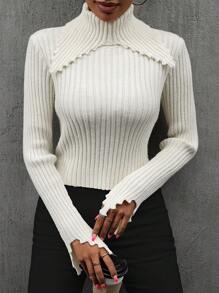 Chiquease Women Simple Solid Color Turtleneck Long Sleeve Sweater, Casual Daily Wear, Knit Pullover Fall Winter - Apricot - View 4