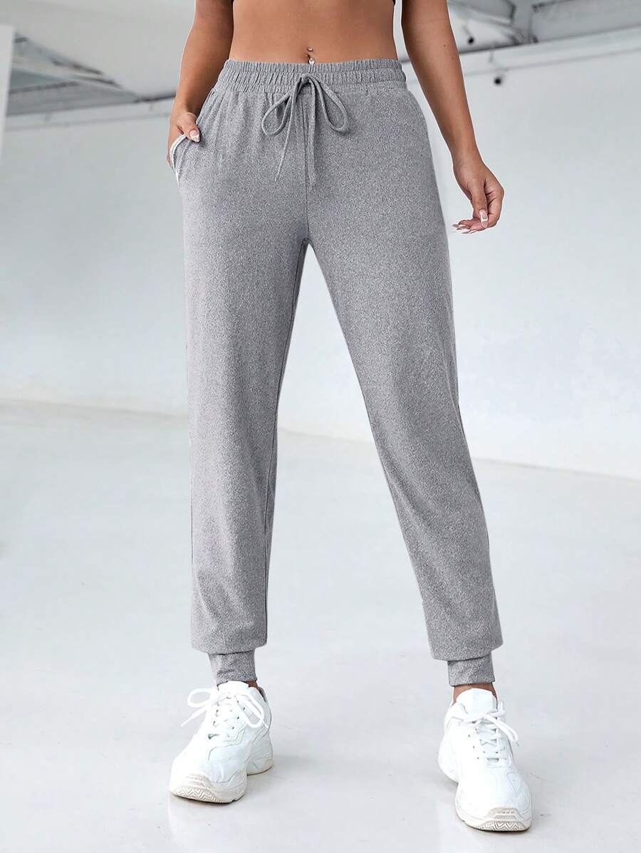 SHEIN Cheerettes Pantalones de chándal con cintura elástica de cordón casual - Gris Claro - Ver 1