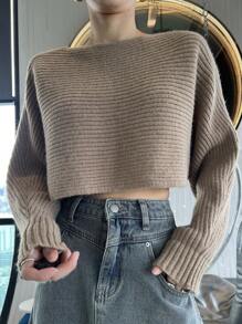 DAZY Dames effen ronde hals vleermuismouwen lange mouw cropped losse trui, herfst/winter
