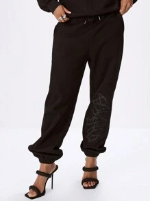 MUSERA Slogan Cuffed Joggers Vacation Airport - Black - View 1