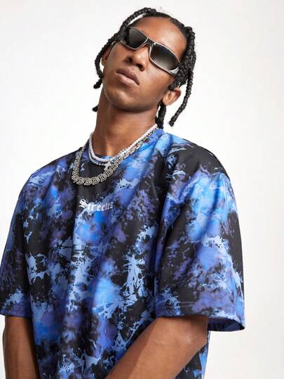 Manfinity VCAY Camiseta de manga corta suelta de punto con estampado digital para hombres