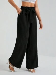 SHEIN Tall Quần cạp đen họa tiết túi giấy trơn màu cho nữ - màu đen - Xem 7