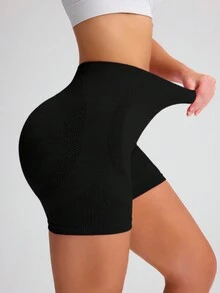 Easithlete 无缝高弹瑜伽运动短裤 - 黑色 - 查看 6