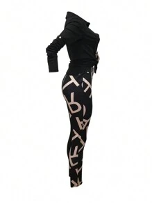 Set de camisa de manga larga y pantalones de mujer con estampado de camuflaje casual, para otoño