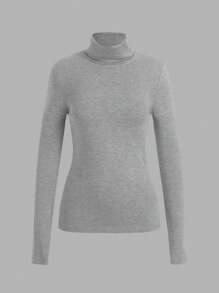 SHEIN EZwear 3 Pack Women's Casual  Turtleneck Long Sleeve Shirt Lightweight Slim Pullover Basic Undershirts Active Turtle Neck T-Shirts ,Autumer / Winter