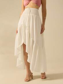 CAJUNI Women Flounce Asymmetrical White Maxi Boho And Elegant Skirt , Perfect For Holiday And Casual Outing - White - View 1