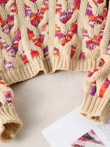 Tween Girls Knitted Christmas Sweater Set, Special Cropped Design With Unique Sleeve Pattern To Highlight Girls' Lively Style. - Khaki - View 5