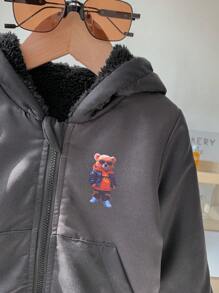 This Thick Bear Print Jacket For Baby Boys Is Specially Designed For Cold Seasons, Using High-Quality Insulation Material And Adorable Bear Patterns To Keep Babies Warm And Cute In Chilly Weather. This Jacket Not Only Has Excellent Thermal Performance But Also Combines Fashion And Practicality.