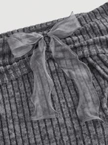 SHEIN MOD 女士露肩蝴蝶结长袖T恤上衣，返校季，可爱上衣，秋季上衣，学院风上衣 - 藏蓝色 - 查看 3