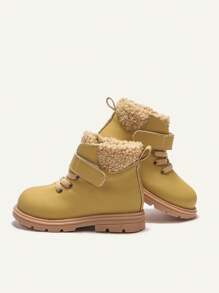 Cozy Pixies Autumn/Winter Baby Boys Plush Patchwork Casual Hook And Loop Flat Ankle Boots - Yellow - View 7