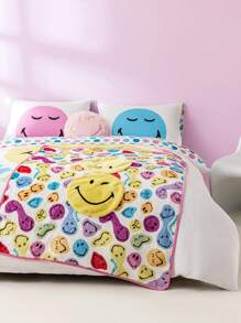 SmileyWorld® | SHEIN Cartoon Smile Expression & Slogan Patterned Bedding Set