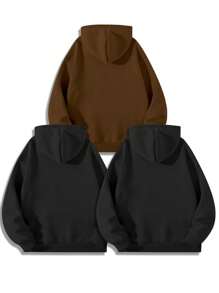 Manfinity Homme Men's Solid Color Long Sleeve Hooded Pocket Sweatshirt, Casual Daily Wear