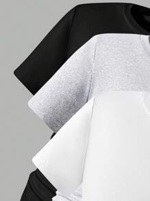 SHEIN 3pcs/Set Tween Girls' Summer Casual Solid Color Ruched Asymmetric Hem T-Shirts - Multicolor - View 3