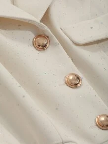 DAZY 女士纯色纽扣长袖休闲连衣裙，生日、新年、舞会礼服，荷叶边迷你裙，秋季优雅女装 - 白色 - 查看 8