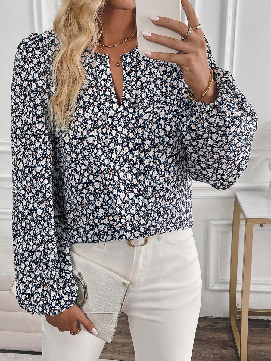 EMERY ROSE Áo cánh hoa hồng dài tay cổ chữ V đầu thu dành cho nữ - màu đen - Xem 1