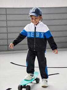 SHEIN Bộ 2 áo nỉ chắp vá thời trang cho bé trai, phong cách thể thao trượt ván thường ngày cho mùa thu/đông - Nhiều màu - Xem 3