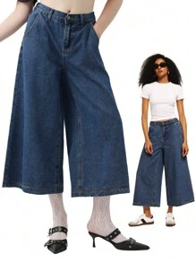 Forever 21 Trang phục mùa thu cho phụ nữ Quần rộng thùng thình cho phụ nữ Quần jean nữ đã giặt Quần jean xanh cạp thấp Quần jean rộng thùng thình cho phụ nữ Quần áo mùa thu - Màu xanh lam - Xem 4