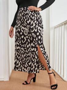 SHEIN Clasi Chân váy chữ A xẻ gấu họa tiết da báo cỡ lớn, đi nghỉ thường ngày - Nhiều màu - Xem 5