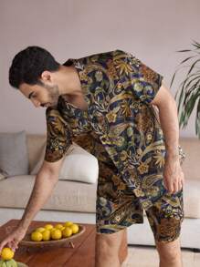 Bộ đồ ngủ gồm 2 chiếc áo thun tay ngắn in họa tiết toàn thân và quần short dành cho nam - Nhiều màu - Xem 7