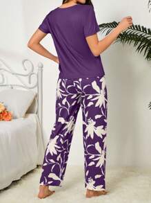 女士牛奶丝数码印花睡衣套装，140g