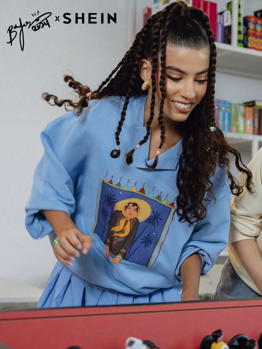 Mulvari Women Graphic Print Hooded Loose Fit Casual Sweatshirt, Casual Comfy Pullover Top Outfit  Fall Outfit