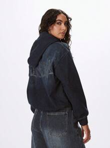 MUSERA Denim Zip Through Hooded Jacket Spring 90's Cute Summer Spring Streetwear - Black - View 3