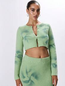 MUSERA Cropped Knit Long Sleeve Cardigan Y2k Spring Casual Cute 90's Sun Summer - Green - View 1