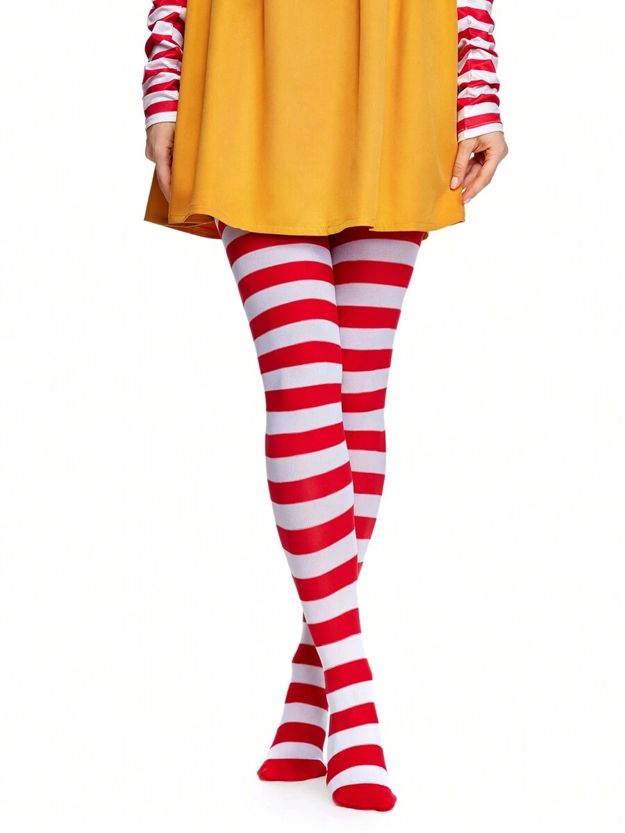 1 双女式哥特式红白条纹连裤袜，适合所有季节 - 紅白色 - 查看 1