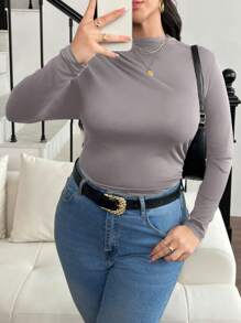 SHEIN Frenchy Tee-shirt près du corps avec fronces, col montant, taille grande