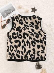 SHEIN Unity Fluffy Leopard Print Women Vest Jacket - Multicolor - View 2