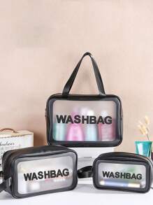 Trousse de maquillage, trousse de toilette, sac de voyage, sac cosmétique en PU imperméable portable, sac de natation, accessoires de voyage pour femmes, sac transparent imperméable pour cosmétiques, articles de toilette, accessoires d'outils, rentrée scolaire (1 pièce/1 set noir) pour la décoration d'intérieur d'automne, les cadeaux de Noël, les vibrations bohèmes - Noir - Voir 1