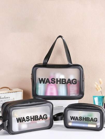 Makeup Bag Toiletry Bag Travel Bag,Portable Waterproof PU Cosmetic Bag,Swim Bag,Travel Essentials For Women,Waterproof Clear Bag Cosmetic Bag For Cosmetic,Toiletries,Tool Accessories ,Back To School(1Pc/1 Set Black) For Fall Home Decor Christmas For Holiday Gift Giving,Boho Vibes