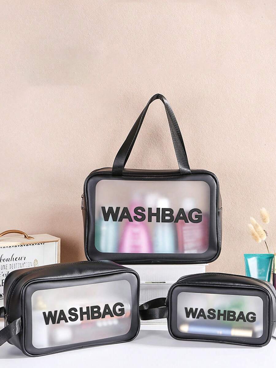 Trousse de maquillage, trousse de toilette, sac de voyage, sac cosmétique en PU imperméable portable, sac de natation, accessoires de voyage pour femmes, sac transparent imperméable pour cosmétiques, articles de toilette, accessoires d'outils, rentrée scolaire (1 pièce/1 set noir) pour la décoration d'intérieur d'automne, les cadeaux de Noël, les vibrations bohèmes - Noir - Voir 1