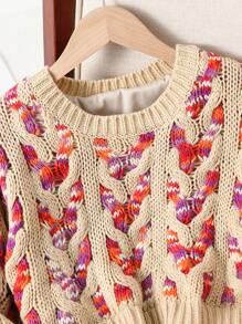 Tween Girls Knitted Christmas Sweater Set, Special Cropped Design With Unique Sleeve Pattern To Highlight Girls' Lively Style. - Khaki - View 6