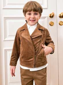 PrepCrw Young Boys Autumn/Winter College Style Brown Zip-Up Woven Jacket Back To School - Brown - View 1