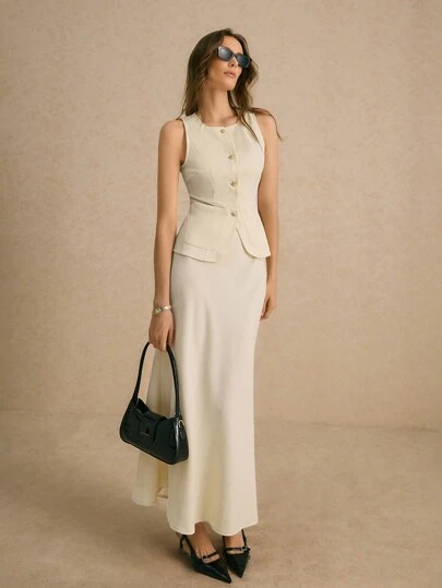 Poéselle 2 bộ đồ vest và váy đơn hàng tối giản sắc nét và thời trang, thời trang, thanh lịch, giải trí, đơn giản hàng ngày, màu trơn mùa thu công sở thường ngày cho phụ nữ làm việc quần áo công sở cho phụ nữ phong cách tiền bạc xưa cho phụ nữ trang phục công sở cơ bản cho doanh nhân
