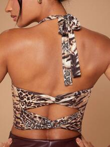 Hauture Animal Print Tie Back Tank Top With Twist Back Details - Multicolor - View 3
