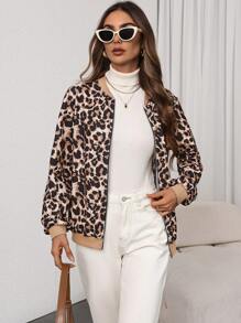 SHEIN Privé Women's Autumn And Winter Elegant Commuter All-Match Leopard Jacket, Leopard Costume. Suitable For Back To School Season. Carnival