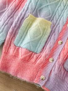 Girls Ombre Color Mid-Length Cardigan Sweater, Loose Casual, Comfy, Versatile, Suitable For Daily, Party, Autumn Winter - Multicolor - View 8