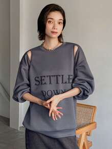 FRIFUL Sudadera gruesa con forro térmico y diseño de corte con letras para mujer, otoño e invierno - Gris - Ver 7