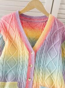 Girls Ombre Color Mid-Length Cardigan Sweater, Loose Casual, Comfy, Versatile, Suitable For Daily, Party, Autumn Winter - Multicolor - View 4