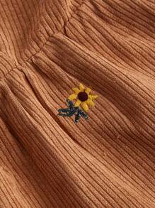 SHEIN MOD 大码灯芯绒碎花吊带背心衬衫配蝴蝶结 - 棕色 - 查看 4