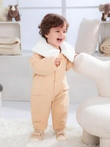 SHEIN Mono informal diario a juego para bebé niño, con cuello de felpa, cálido y grueso, adecuado para el invierno al aire libre